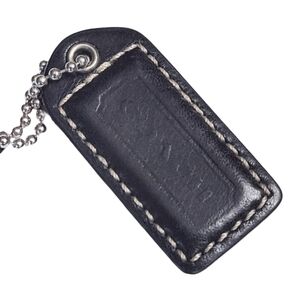 🖤 Med 2" Coach Vintage Y2K Black Leather Hangtag Bag Fob Purse Charm Keychain